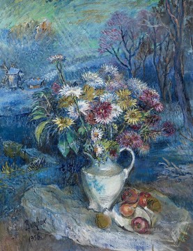Russisch Werke - Blumen in weißer Vase 1956 Russisch